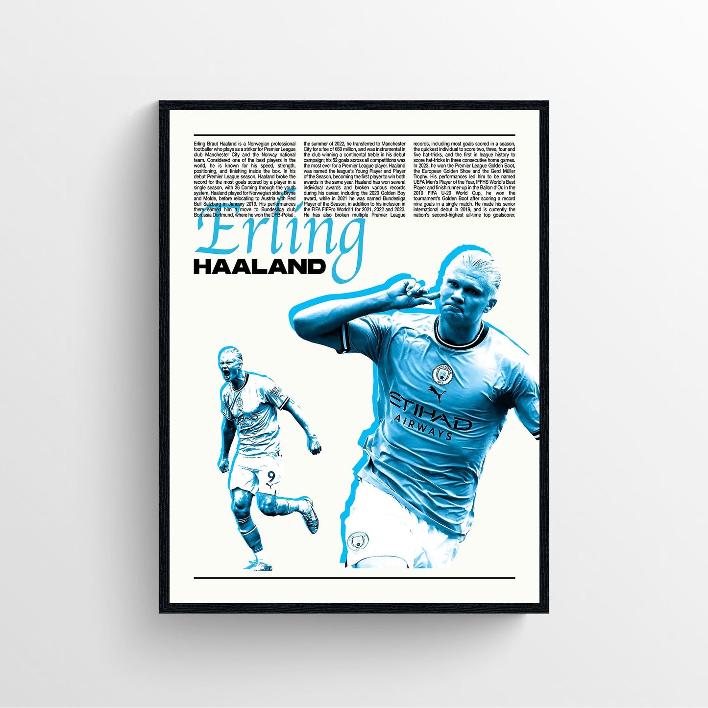 Erling Haaland Manchester City football poster framed