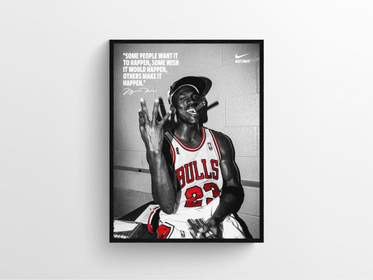 Vintage Michael Jordan victory cigar motivational quote poster black and red framed