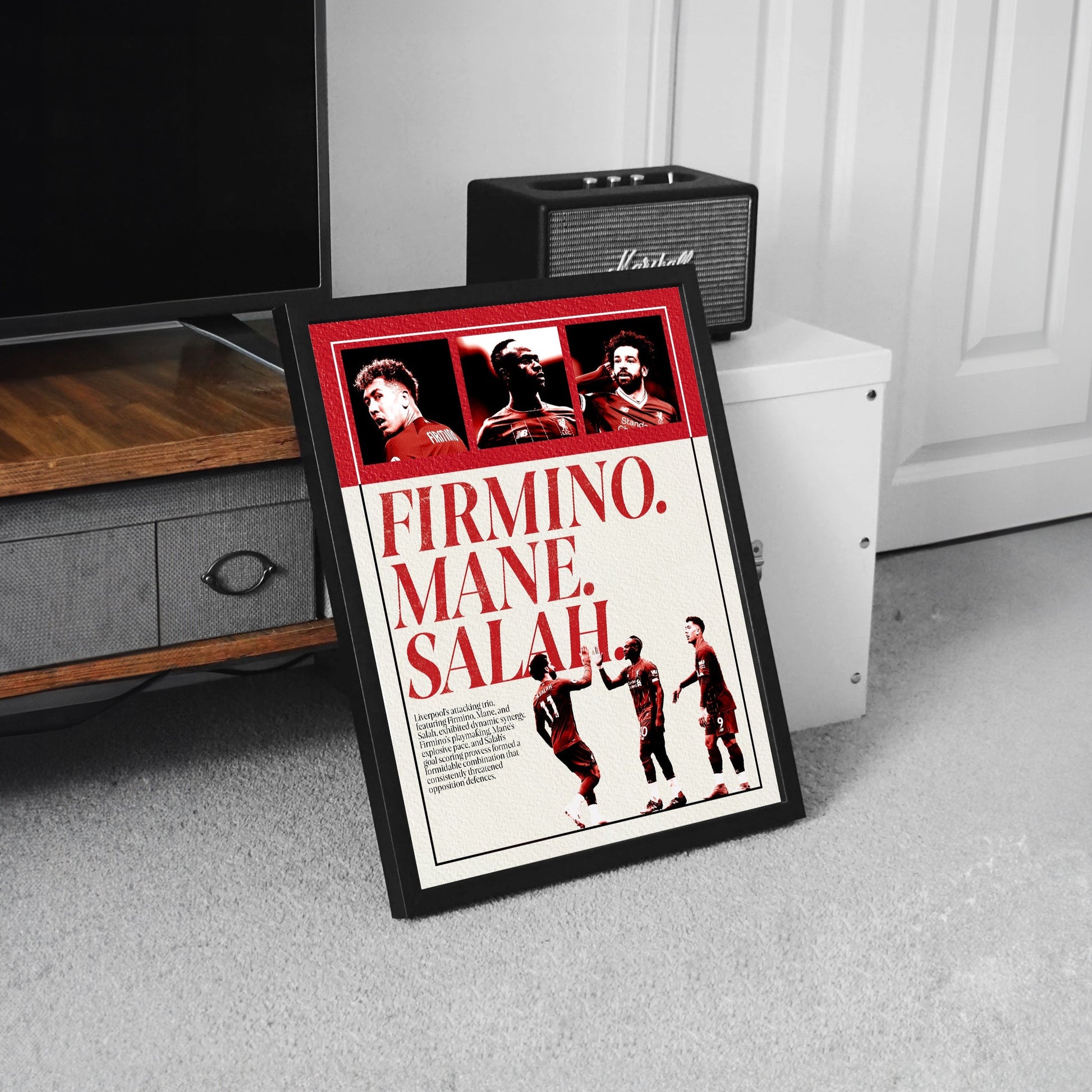 firmino Mane Salah liverpool fc football poster framed