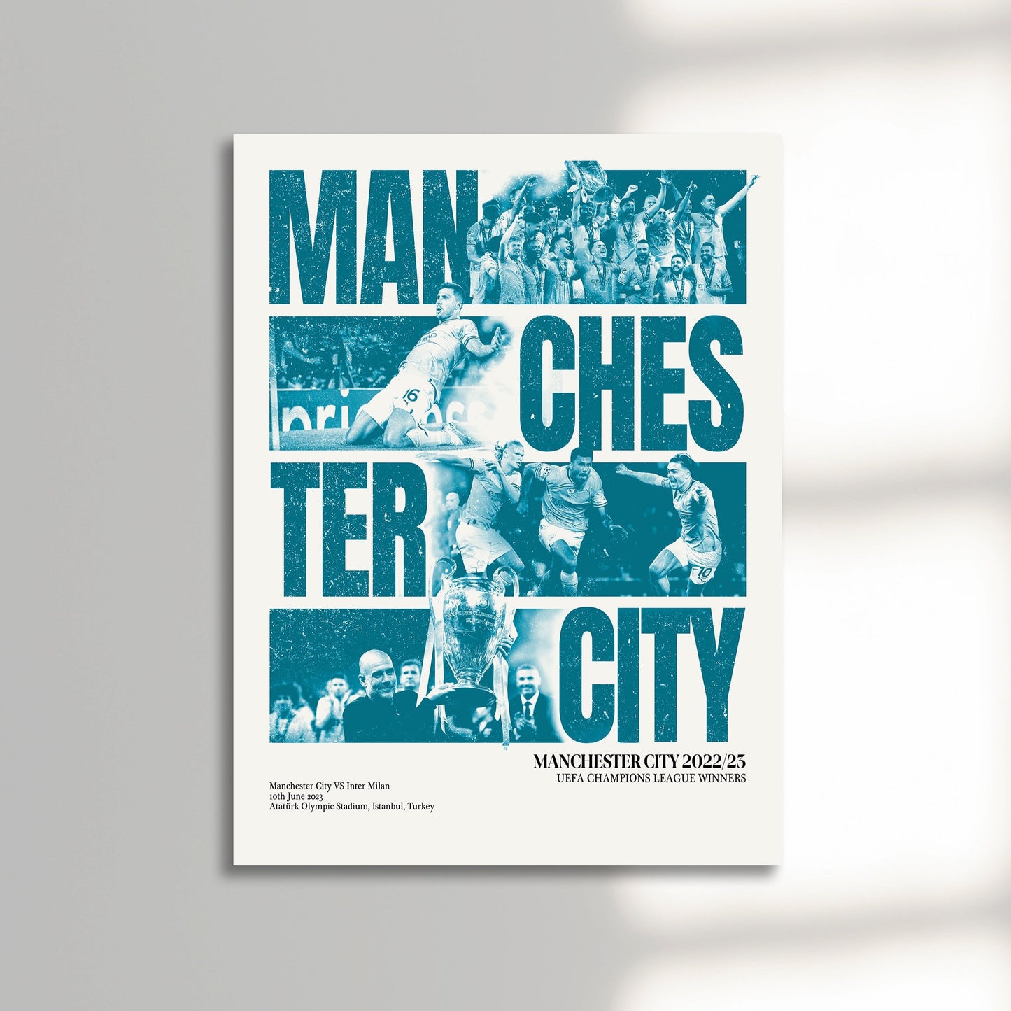 Man City champions league football poster, unframed