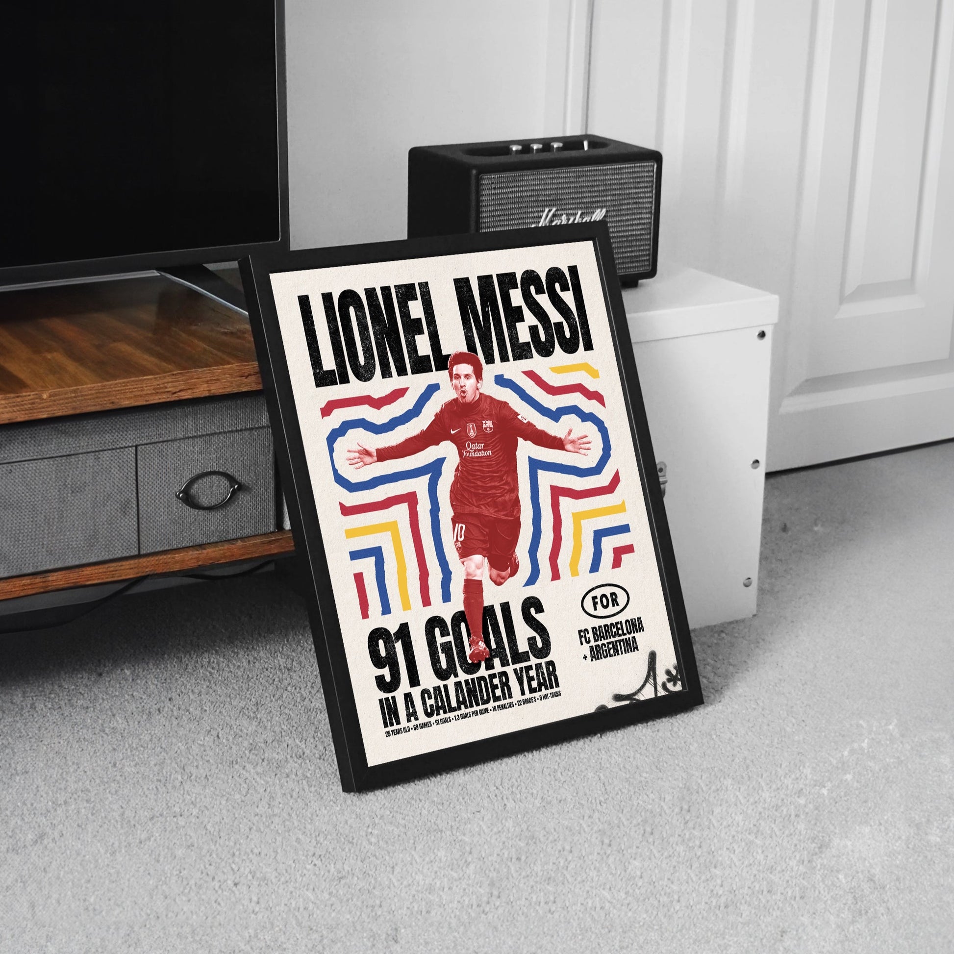 lionel Messi football poster, sports poster, football art, framed