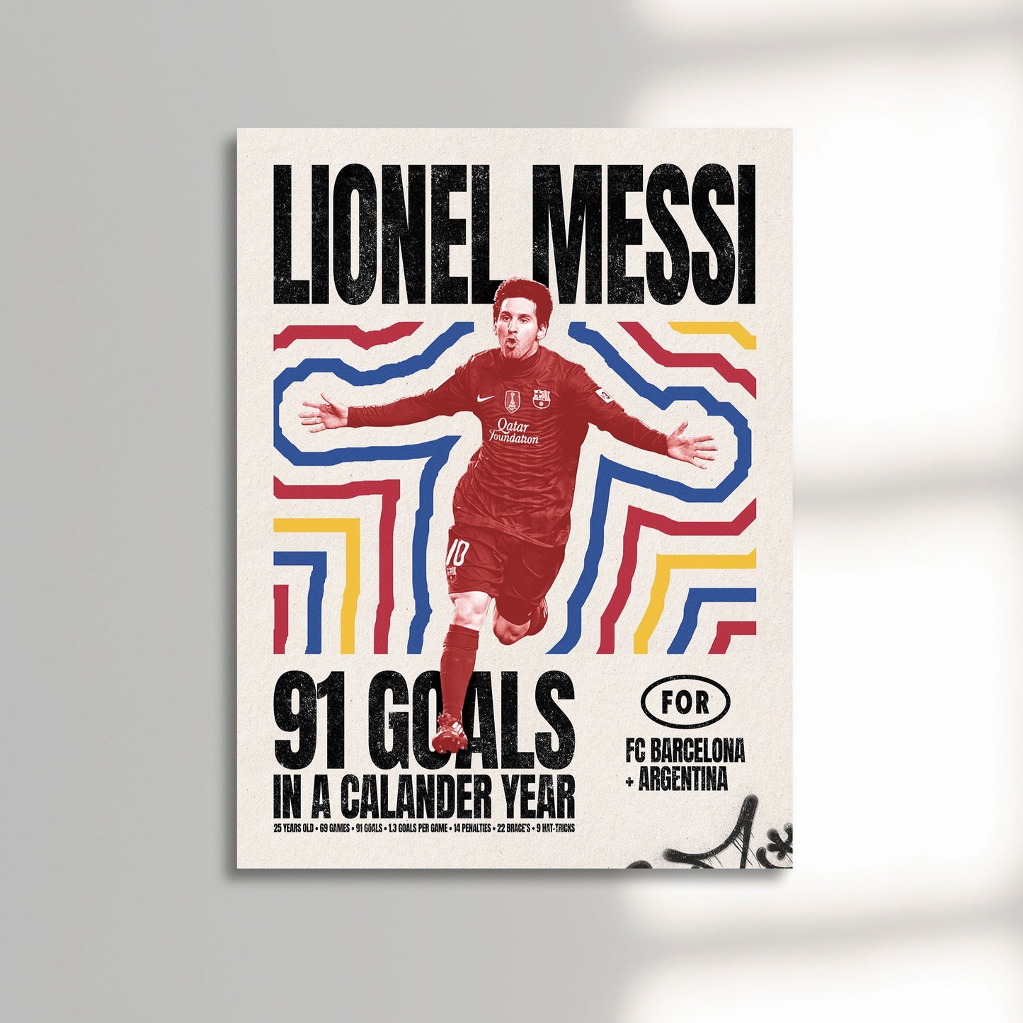 lionel Messi football poster, sports poster, football art, unframed