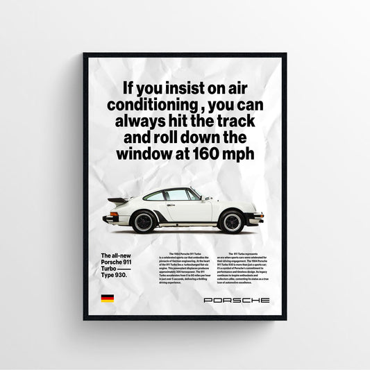 Vintage porsche 911 turbo newspaper poster framed