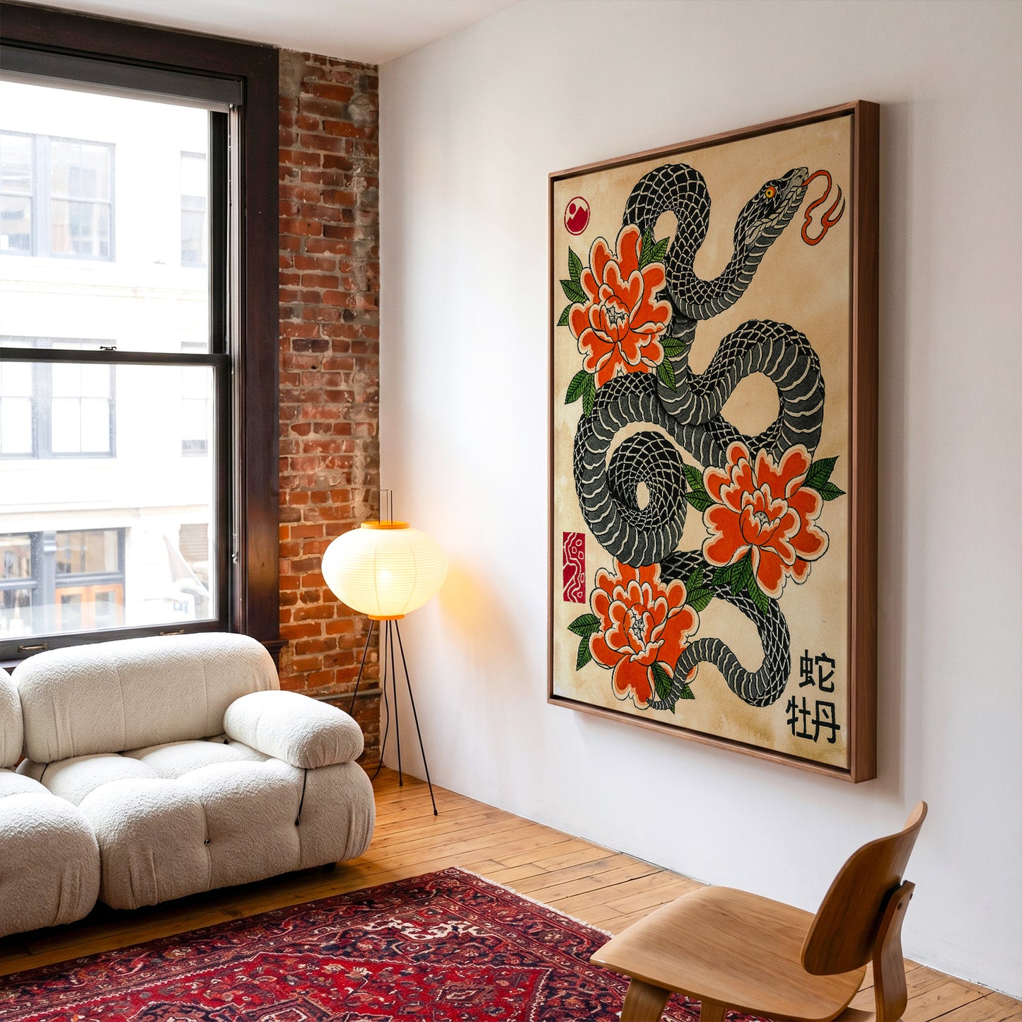 Snake & Peonies canvas