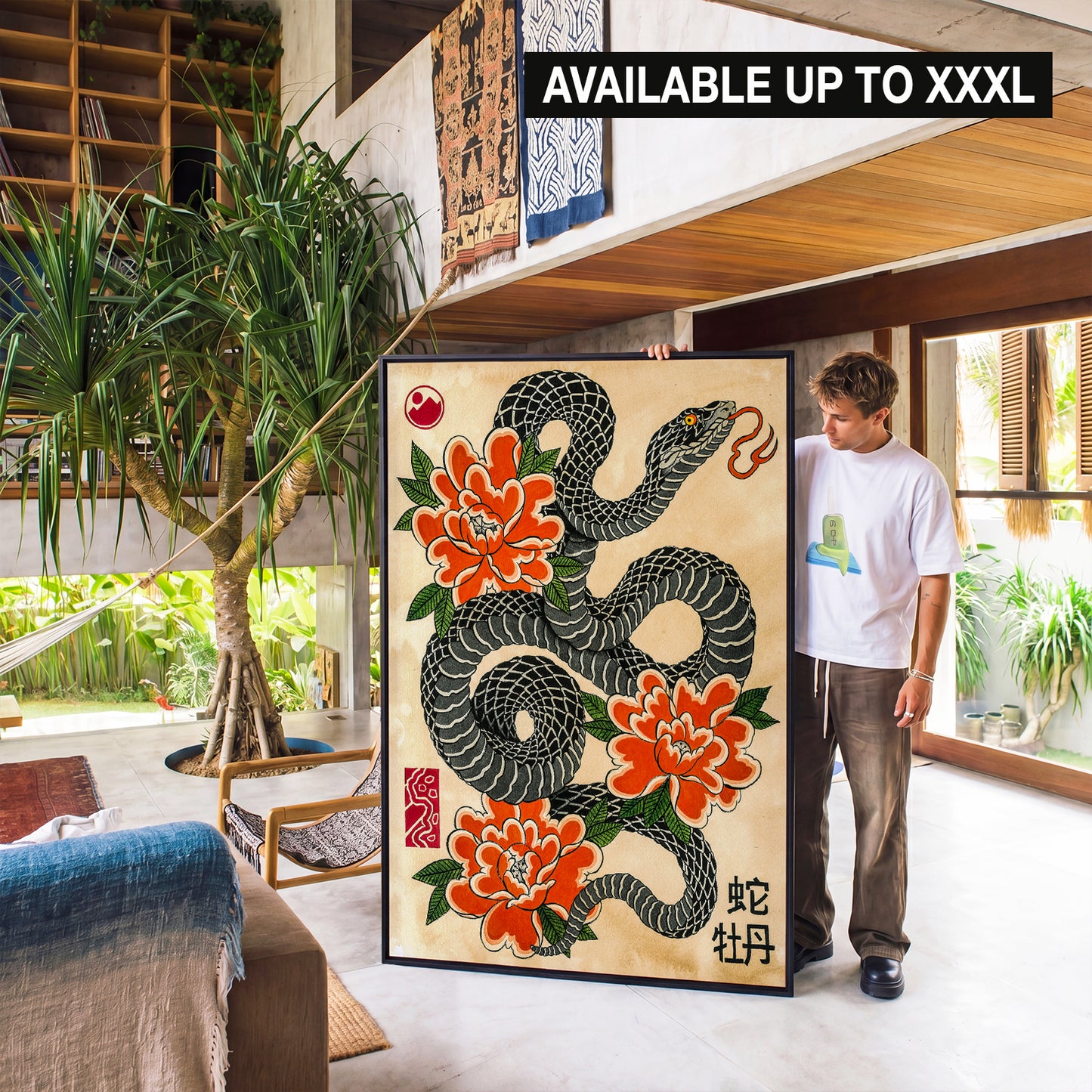 Snake & Peonies canvas