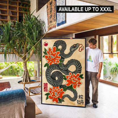Snake & Peonies canvas