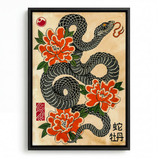 Snake & Peonies canvas