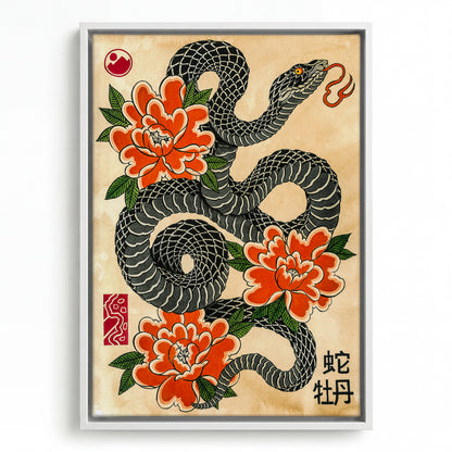 Snake & Peonies canvas