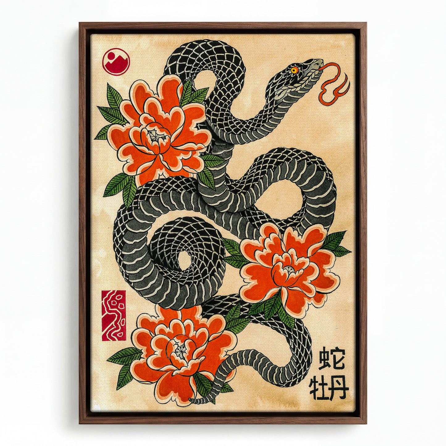 Snake & Peonies canvas