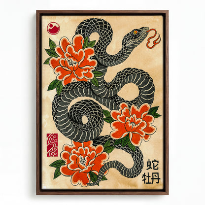 Snake & Peonies canvas