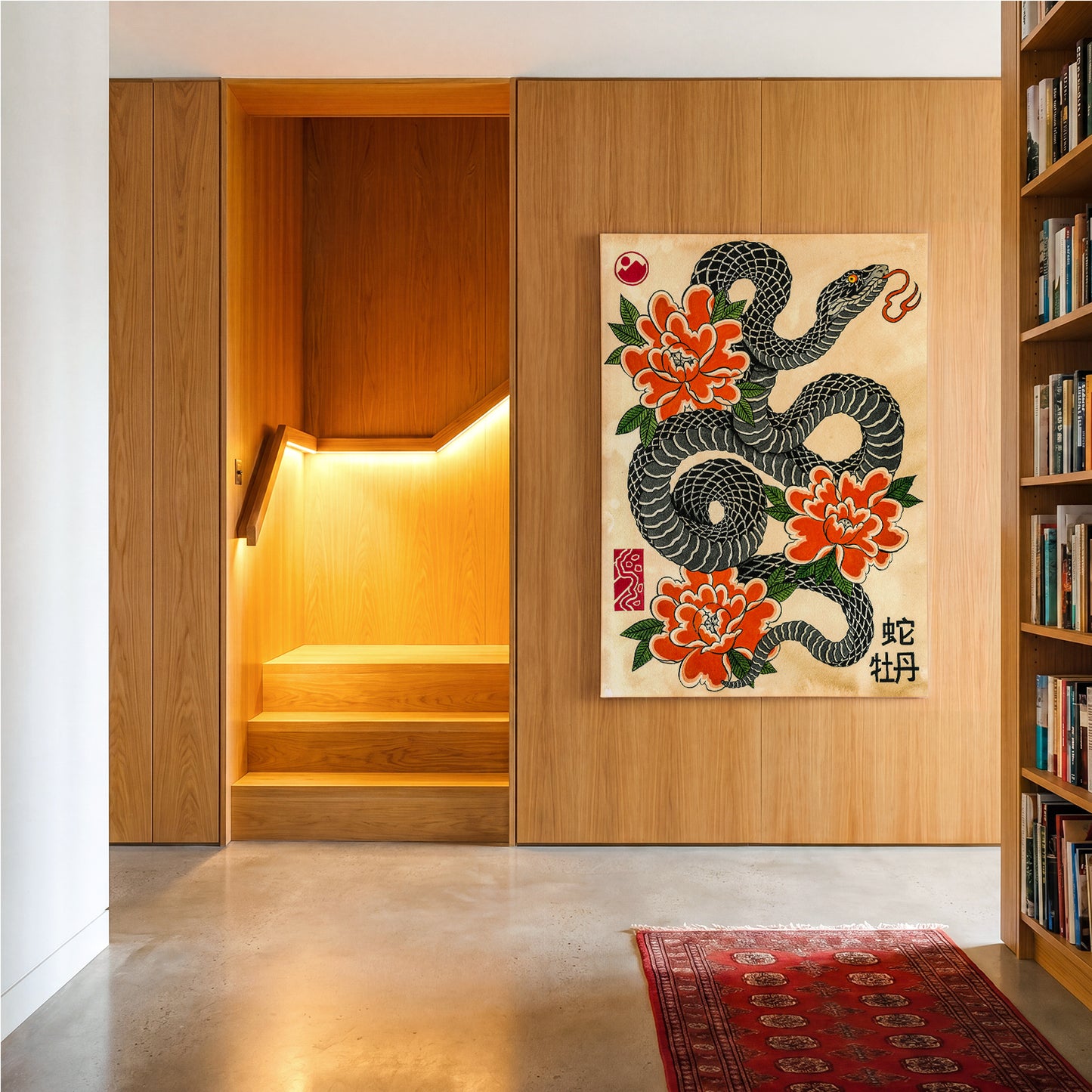 Snake & Peonies canvas