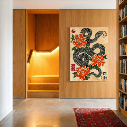 Snake & Peonies canvas
