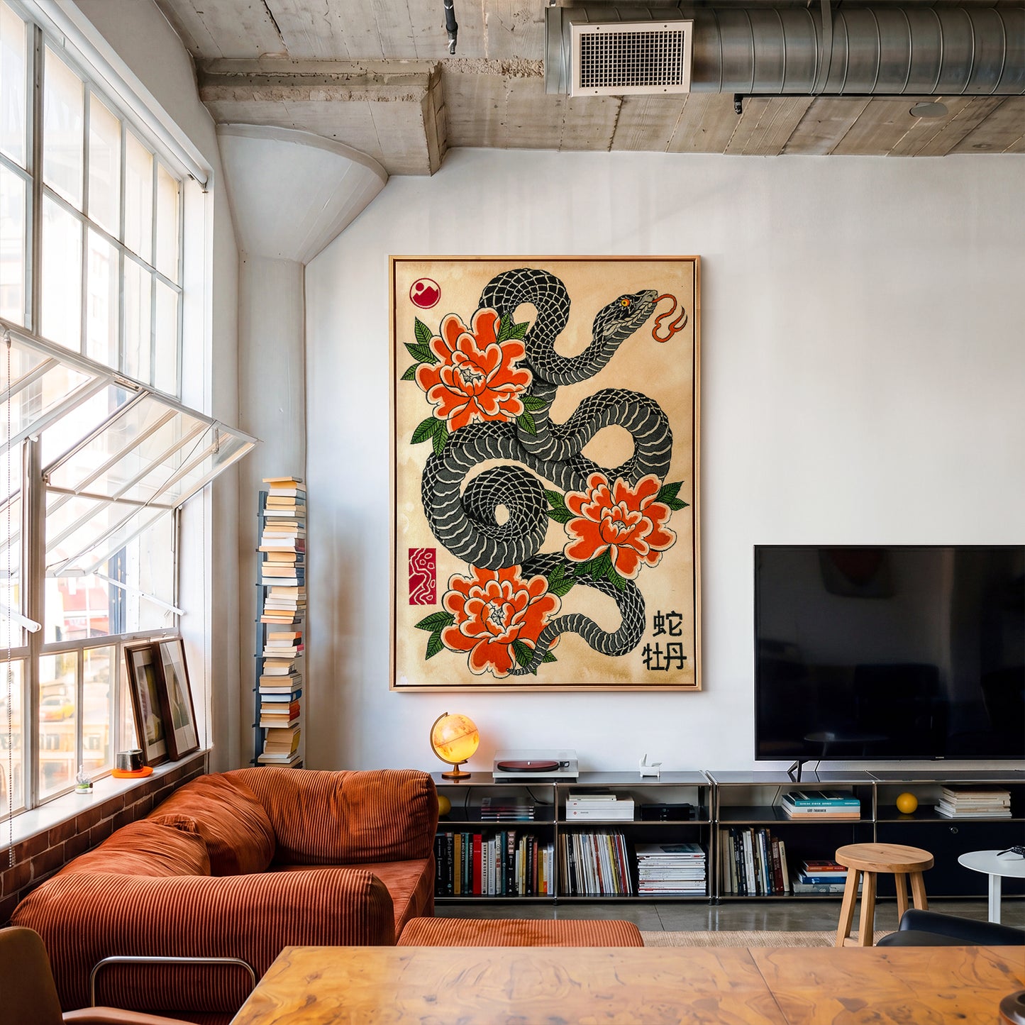 Snake & Peonies canvas