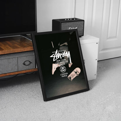 Framed Stussy skateboarding poster 