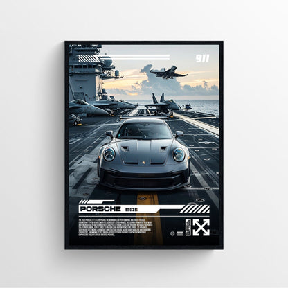 Porsche 911 GT3 RS air craft carrier car poster framed