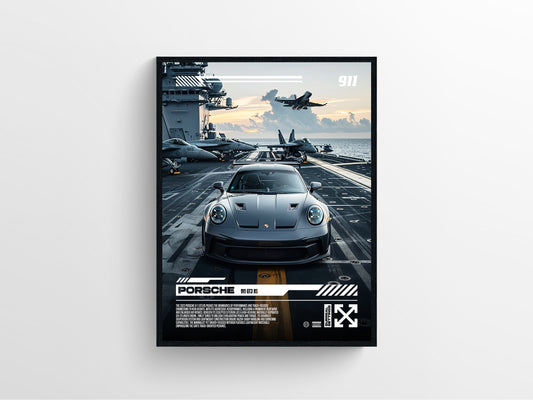 Porsche 911 GT3 RS air craft carrier car poster framed