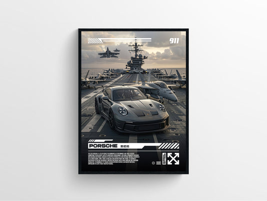 Porsche 911 GT3 RS ai car poster fighter jet air craft carrier framed