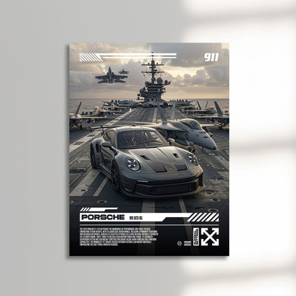 Porsche 911 GT3 RS ai car poster fighter jet air craft carrier unframed