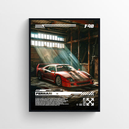 Ferrari f40 vintage supercar poster, ai car poster framed