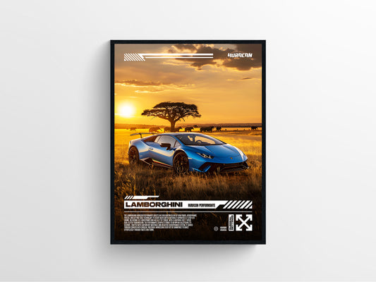 Lamborghini Huracan performante African savana car poster framed