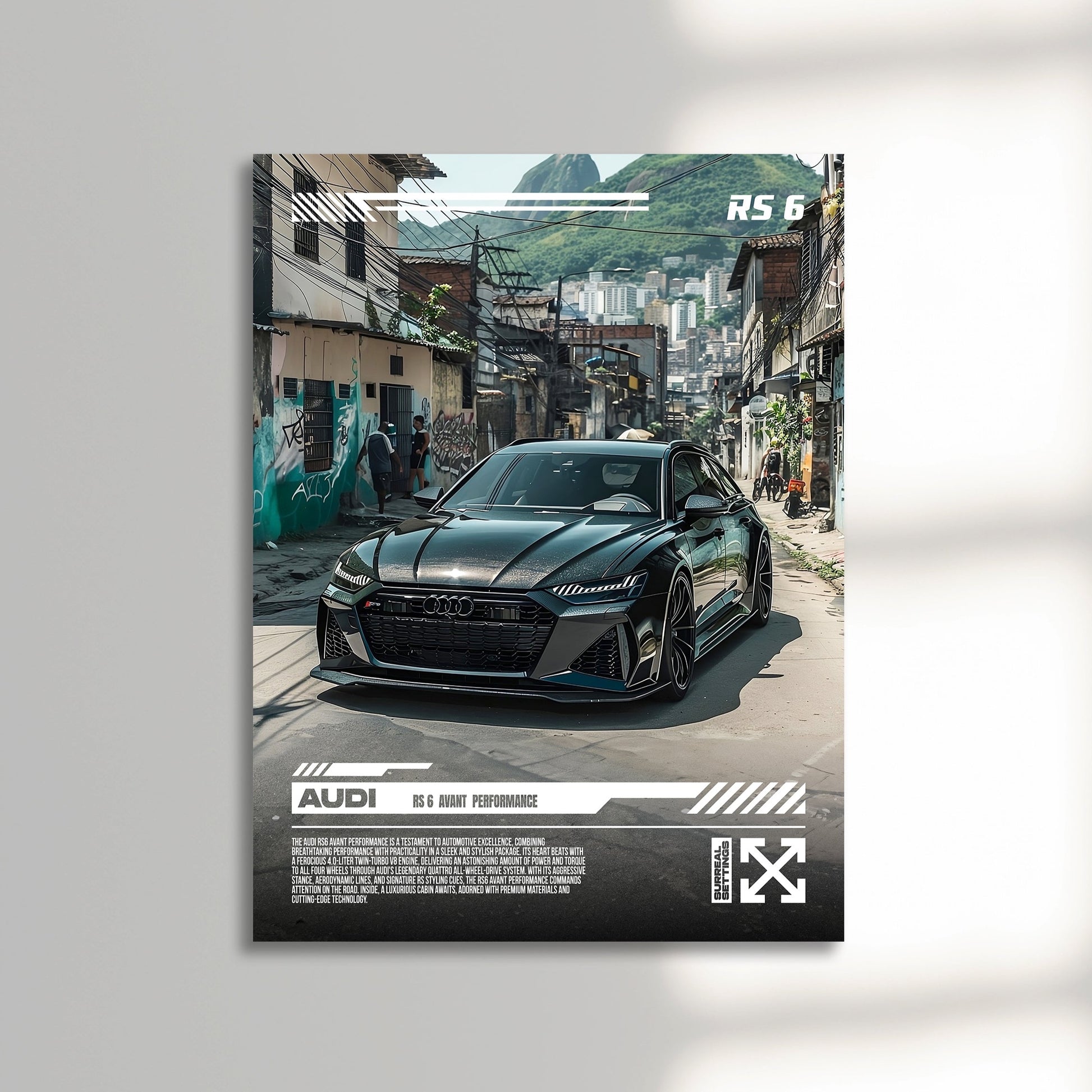 audi rs 6 rio favella poster unframed